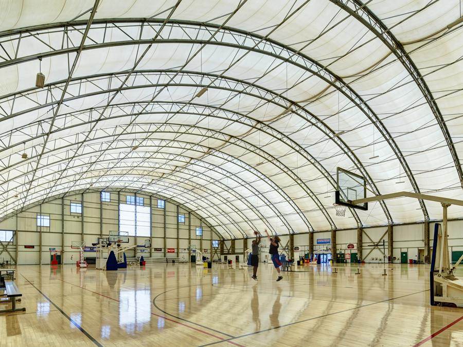 Courts lined for basketball and volleyball