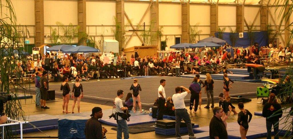 A gymnastics meet on the main floor
